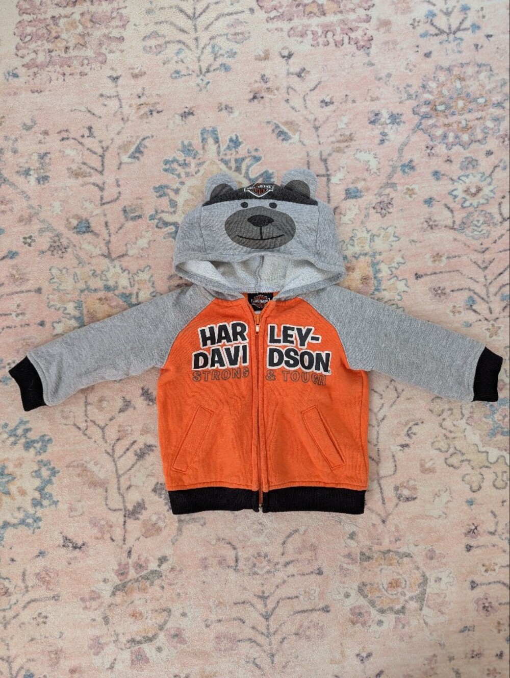 Harley-Davidson Kids' Orange & Gray Bear Hooded Zip-Up Sweatshirt